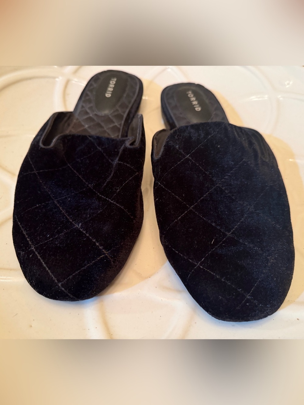 torrid Black Quilted Velvet Slip-On Mules